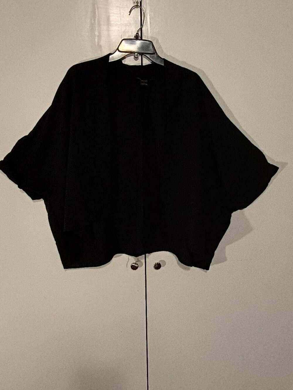 RAIN Black Open Front Cocoon Cardigan Topper Size L 100% Viscose Batwing Kimono - Picture 2 of 6